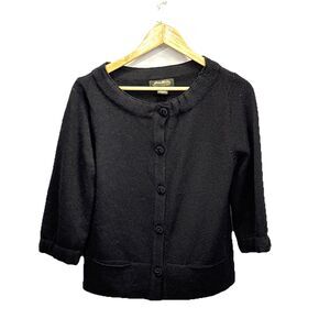 Eddie Bauer Womens  Merino Wool Blend Black Button Up Sweater Pockets M USA